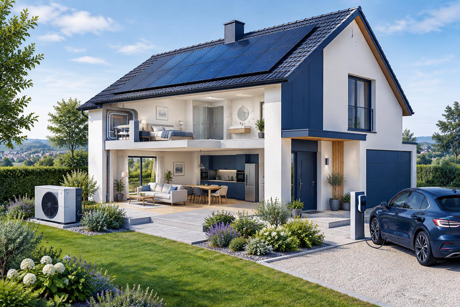 Maison équipée : panneaux solaires, pompe à chaleur, climatisation, isolation et borne de recharge